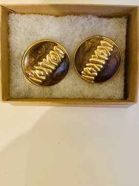 Napier Gold and Brown Round Swirl Clip Earrings
